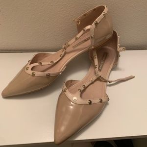 Audrey Brooke Tan Flats with gold studs